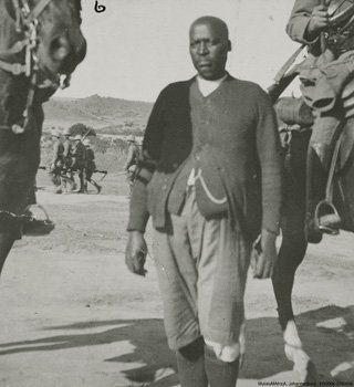 Enoch Mgijima shortly after his arrest in 1921. Mgijimi was the founder of the 'Israelites', a breakaway from Church of God &amp; Saints of Christ. A clash between his followers &amp; police over land they had occupied led to the Bulhoek Massacre where 163 Israelites died.
