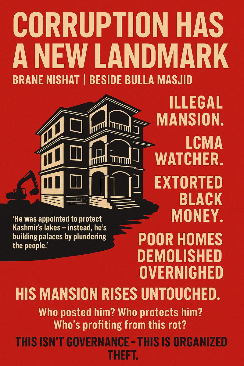ArmaanMir25's tweet photo. @jklcma is nothing but a corrupt government office. While they demolish poor people's homes overnight, they turn a blind eye to illegal mansions built by the rich. This isn't governance; it's organized theft. #CorruptionInKashmir #JusticeForThePoor #JKLCMA https://t.co/SFe363T9HD