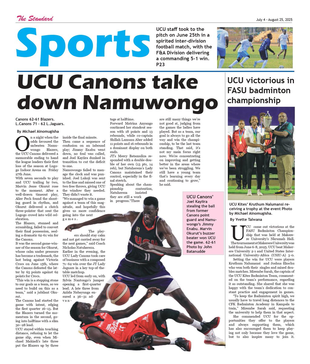UcuStandard's tweet image. 𝐂𝐨𝐧𝐠𝐫𝐚𝐭𝐮𝐥𝐚𝐭𝐢𝐨𝐧𝐬 𝐂𝐥𝐚𝐬𝐬 𝐨𝐟 𝟐𝟎𝟐𝟓.
𝐎𝐔𝐓 𝐍𝐎𝐖:
UCU Channels Out 1524
Canons Take down Namuwongo
Get your copy of The Standard UCU latest edition NOW!
Available at The Standard Newsroom
📍Words Of Hope Building (Formerly School of Journalism)