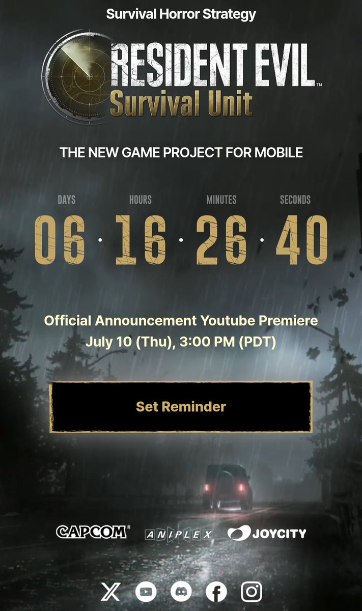 FASprayPod's tweet image. A new Resident Evil mobile game has been announced out of nowhere, from Capcom, Aniplex and JoyCity.
Trailer reveal for Resident Evil Survival Unit is expected on July 10th.