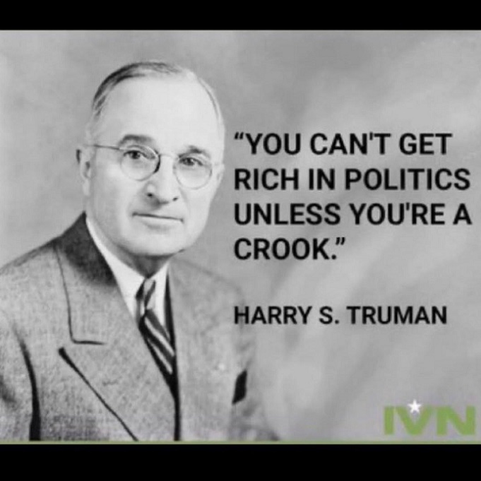 DMashak's tweet image. President Harry Truman on rich elected officials &amp;amp; government bureaucrats.
#Congress #Politician #Graft #Corruption #Fraud #Sedition #Treason #DINO #RINO #Progressive #Globalist #Elite