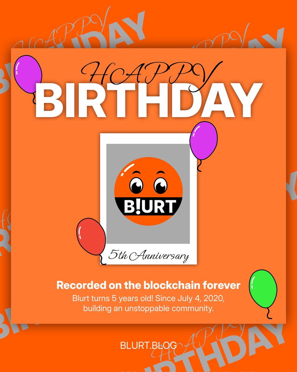 Blurt turns 5 years old! Since July 4th, 2020, building an unstoppable community 🥂

$Blurt #blurt #july4th