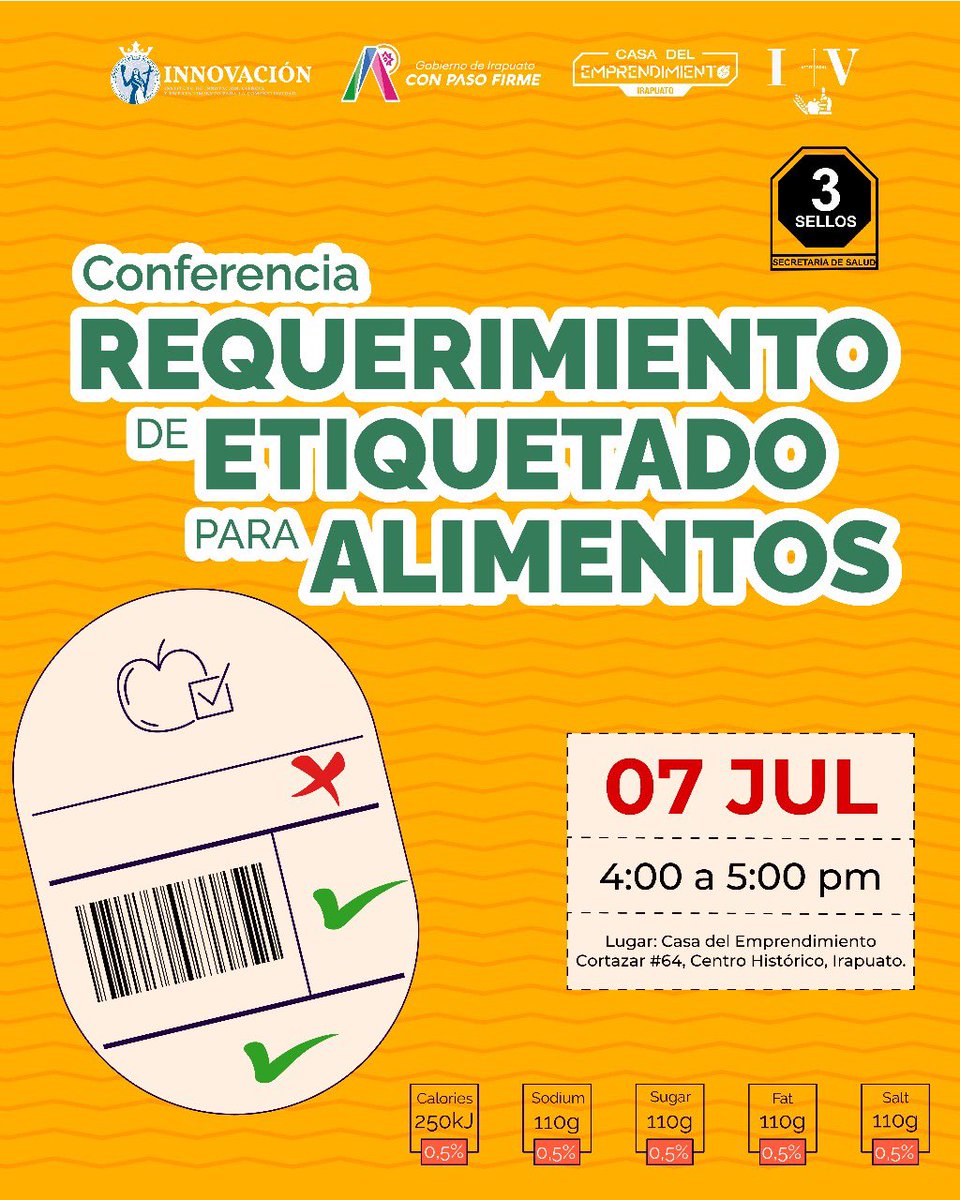 ✅ Conoce los requerimientos de etiquetado para alimentos y mantén tu producto dentro de la norma.

¡Participa en esta conferencia gratuita!

🙋🏻‍♂️Regístrate aquí: docs.google.com/forms/d/1y4aMt…

#ConPasoFirme