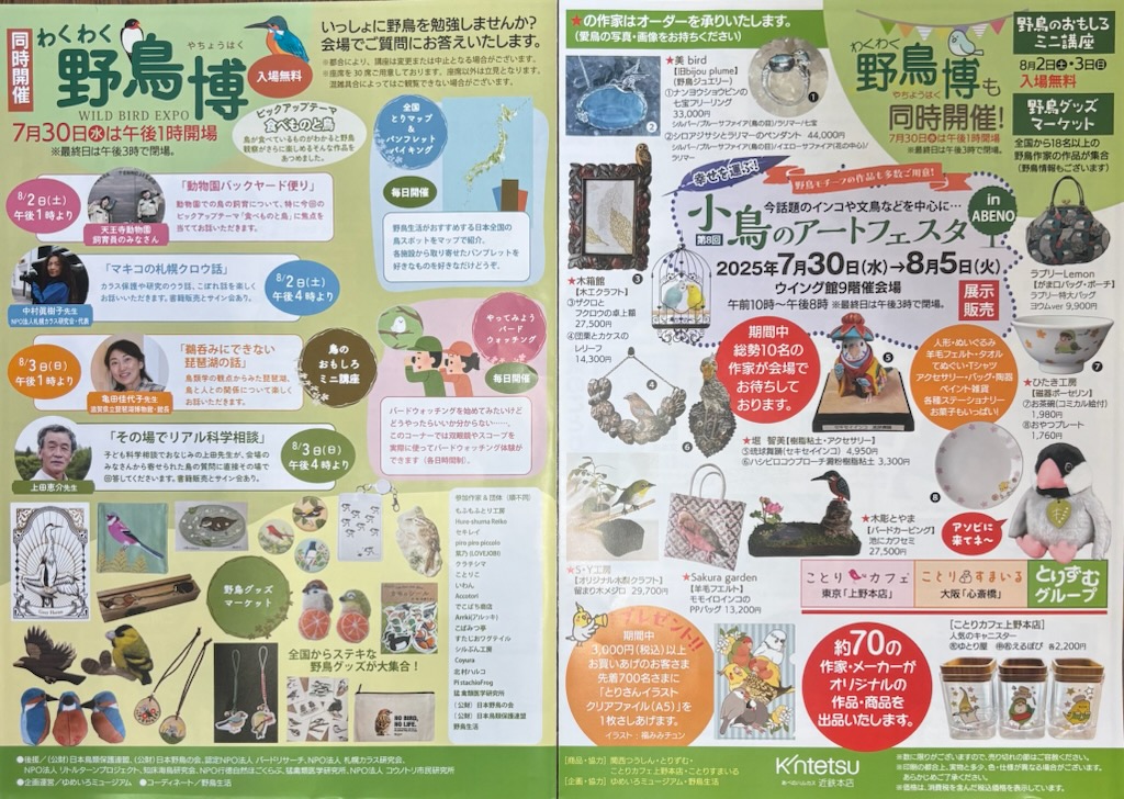 tori3event's tweet image. 今年もあるよ!
小鳥のアートフェスタ in ABENO
2025年7月30日(水)~8月5日(火)
10~20時(最終日は15時閉場)
あべのハルカス近鉄本店
ウイング館9階催会場