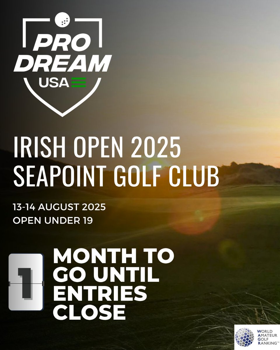 🎓Irish Open &amp; College Showcase
📅13–14 August 2025
📍Seapoint Golf Links

Entries close in just one month.

This WAGR and EGR qualifying event offers a unique opportunity to compete at a high level while gaining exposure to U.S. college golf programs. 
🔗 prodreamusa.com/post/prodreamu…