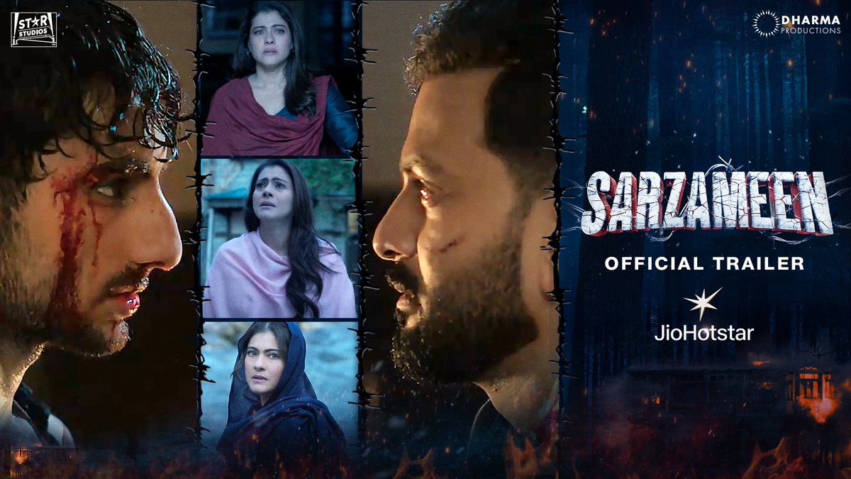 Yahaan har faisla ek kurbani hai, desh ki ya apno ki…kuch aisi Sarzameen ki kahaani hai🇮🇳
#SarzameenTrailer out now - youtu.be/ZrXimagT6O4 
 
#Sarzameen, releasing July 25, only on @jiohotstar!
 
#SarzameenOnJioHotstar
