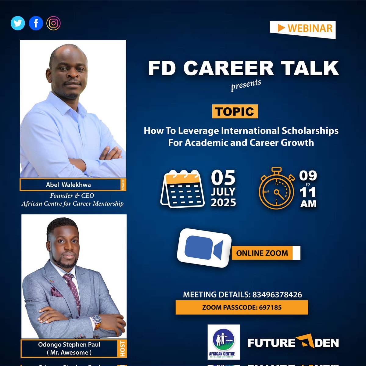 futuredenhub's tweet image. Ladies and Gentlemen tomorrow is the Day π₯β€οΈππΏππΏ
Please receive the link below.
us06web.zoom.us/j/83496378426?β¦
Meeting ID: 834 9637 8426
Passcode: 697185
Share a link widely and invite your Friends.
#CareerGrowth#CareerNetwork#FDCareerTalks#InternationalScholarships