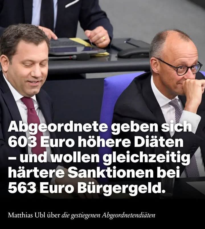 Während Millionen Menschen an den Tafeln um Reste kämpfen, gönnen sich Bundestagsabgeordnete fette Diätenerhöhungen – und planen gleichzeitig Kürzungen beim Bürgergeld.

Wo bleibt der Aufschrei?!