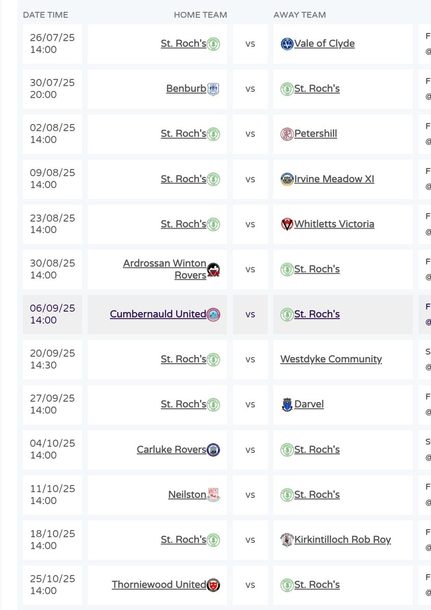 StRochsJuniors's tweet image. Here is our full list of league fixtures. We open on July 26th at home to Vale of Clyde.
Of course, dates are subject to change for @SkySports coverage.