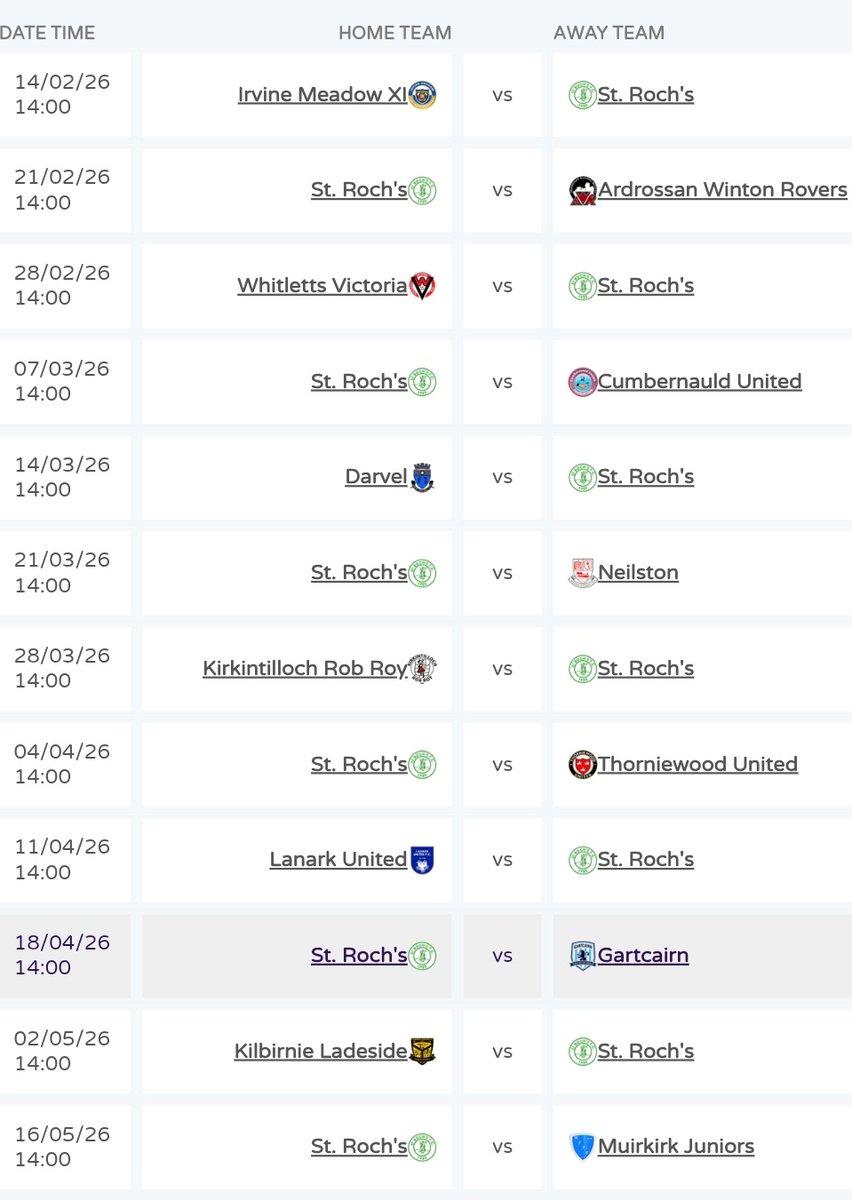 StRochsJuniors's tweet image. Here is our full list of league fixtures. We open on July 26th at home to Vale of Clyde.
Of course, dates are subject to change for @SkySports coverage.