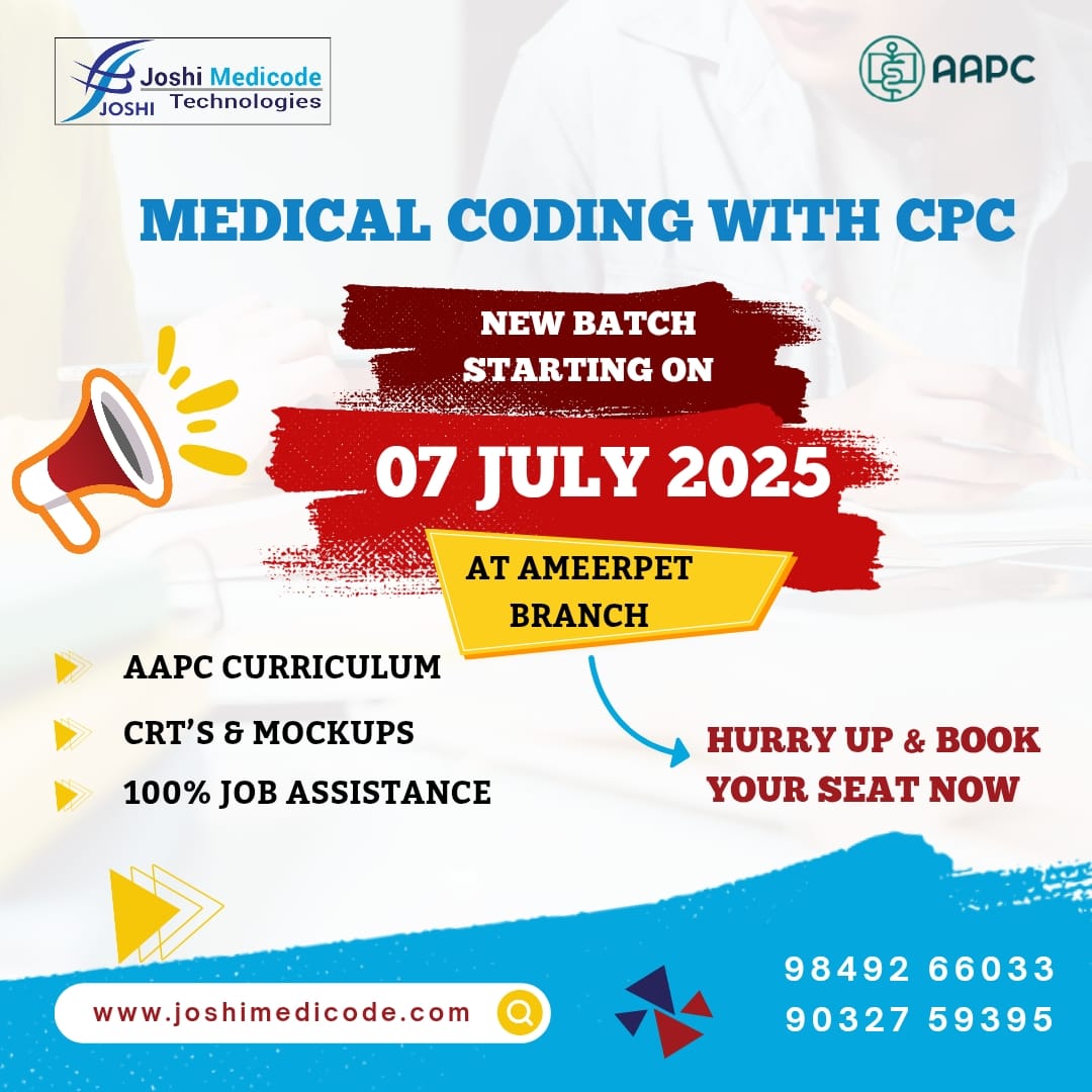 joshimedicode's tweet image. Master Medical Coding with CPC Certification at @joshimedicode1 Technologies! New batch starts July 7th, 2025 in Ameerpet. Get trained by industry experts & secure your future in healthcare!
Hurry, enroll today!
#CPCTraining #MedicalCodingCourse #JoshiMedicode #HealthcareJobs…