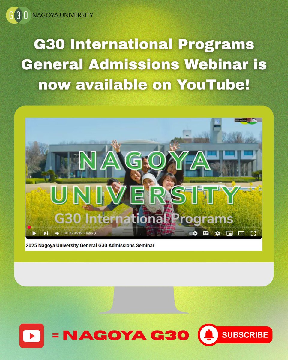 Thanks to everyone who joined our G30 Admissions Seminar last Tuesday! 🎉 Missed something or had a question we didn’t get to? Catch the recording here: 

bit.ly/44I3A9z

More info on G30 &amp; how to apply: 

bit.ly/45Z9YKR 

#NagoyaUniversity #G30
