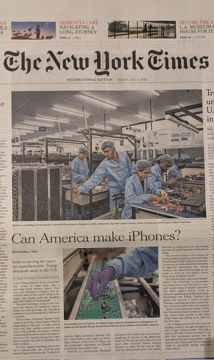 Saurabh Sinha (@27saurabhsinha) on Twitter photo "Can America make iPhones?" asks the #July4th <a href="/nytimes/">The New York Times</a> Int'l edition in its front page
"India is carving out space for manufacturing; <a href="/DonaldTrump/">Donald J. Trump</a> demand same in the US," it adds
This story about the forbidden fruit, <a href="/Apple/">Apple</a>, shows India has come a long way! "Can America make iPhones?" asks the #July4th <a href="/nytimes/">The New York Times</a> Int'l edition in its front page
"India is carving out space for manufacturing; <a href="/DonaldTrump/">Donald J. Trump</a> demand same in the US," it adds
This story about the forbidden fruit, <a href="/Apple/">Apple</a>, shows India has come a long way!