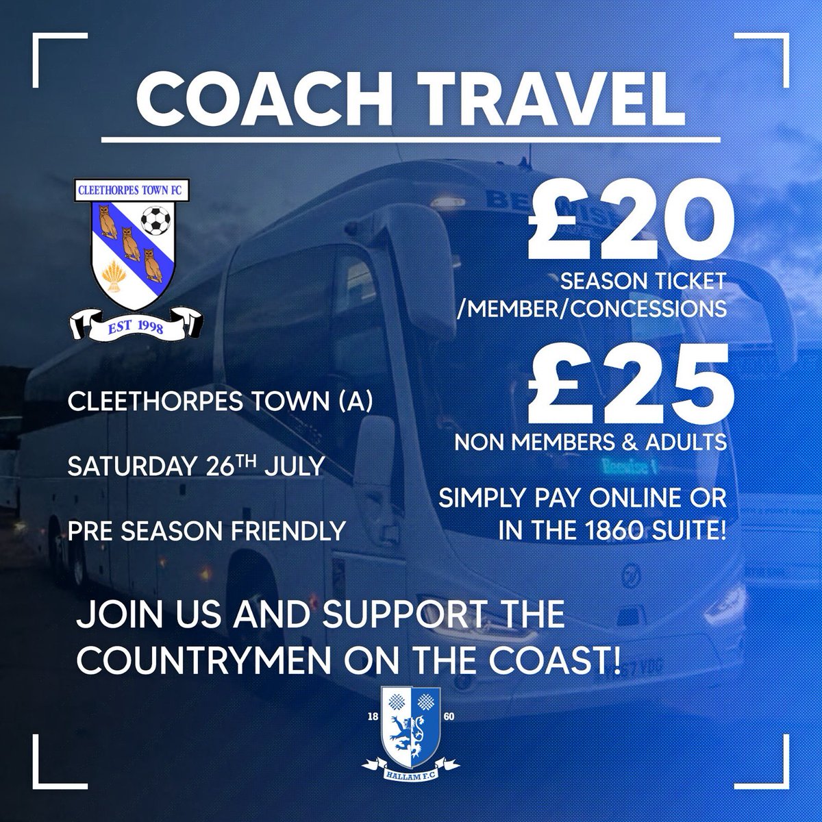 Away Day Travel 🚌 

As we embark on our very first season in the Northern Premier League some of our members have asked us to test the demand for supporters coach travel to away games.