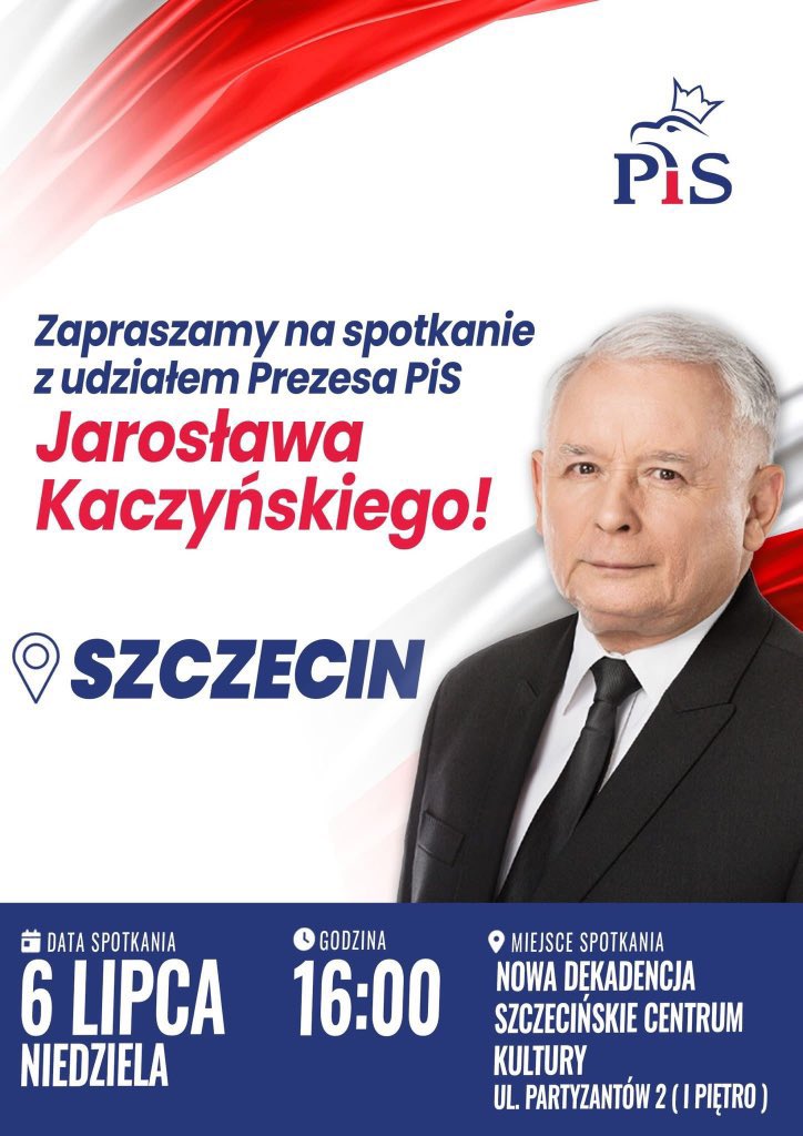 marekgrobarczyk's tweet image. 🇵🇱Prezes Prawa i Sprawiedliwości @pisorgpl Jarosław Kaczyński @OficjalnyJK w Szczecinie!
🗓️ 6 lipca (niedziela)
🕓 Godz. 16:00
📍 Nowa Dekadencja- Szczecińskie Centrum Kultury
ul. Partyzantów 2 (I piętro)
Serdecznie zapraszam!