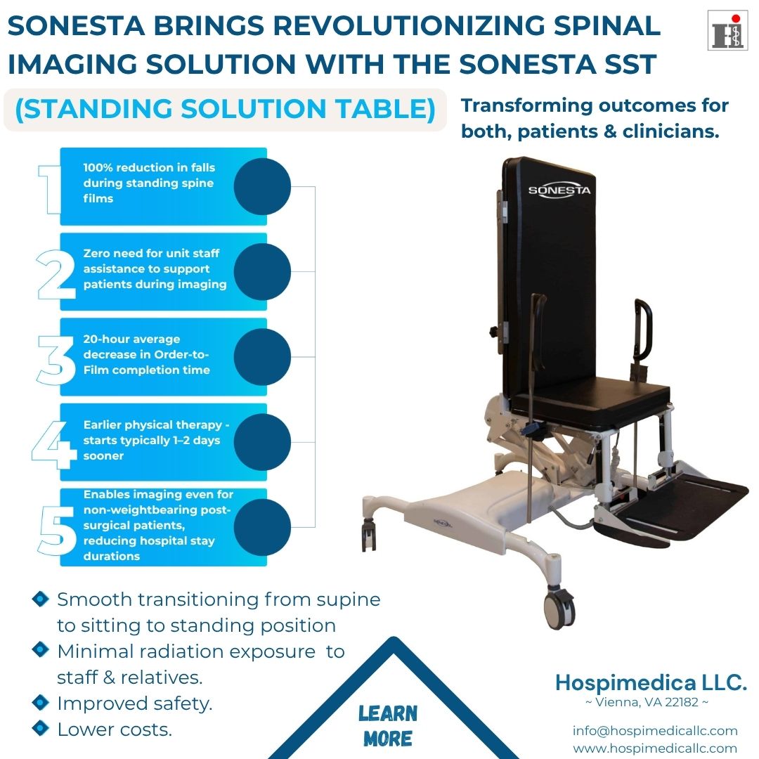 Hospimedicallc's tweet image. Introducing Sonesta Medical&apos;s SST  (Standing Solution Table) –the most advanced solution for safe, secure spine imaging.💡Perfect for orthopedics, trauma, neuro, and rehab units.📲 Enquire now to schedule a virtual demo or learn more #PatientSafety #SpineImaging #MedicalDevices