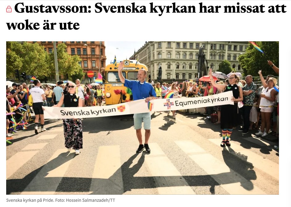 "Genom att rulla ut regnsbågsmattor och flaggor och sjunga psalmer om klimatkrisen, så hoppas man få en ny generation att stanna kvar i kyrkan, som i årtionden blött medlemmar. Istället gör man sig själva irrelevanta." bulletin.nu/gustavsson-sve…