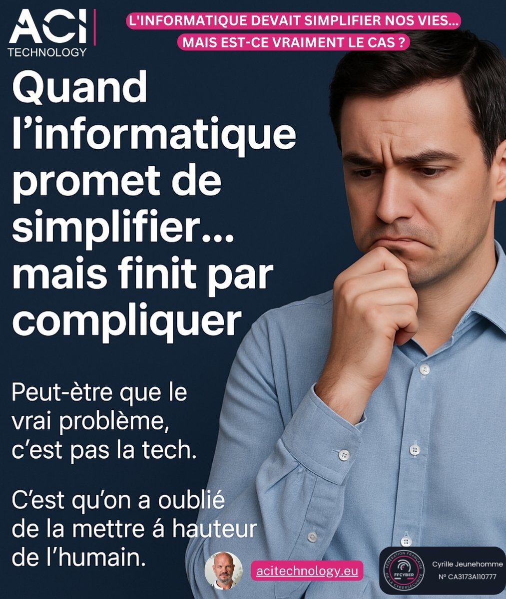 ACI_Technology's tweet image. 💥 Quand l’informatique promet de simplifier… mais finit par compliquer.
Chez ACI Technology, on remet l’humain au centre de la tech.
📧 contact@acitechnology.fr
 🔗 bit.ly/41a9wVK 
 #ACITechnology