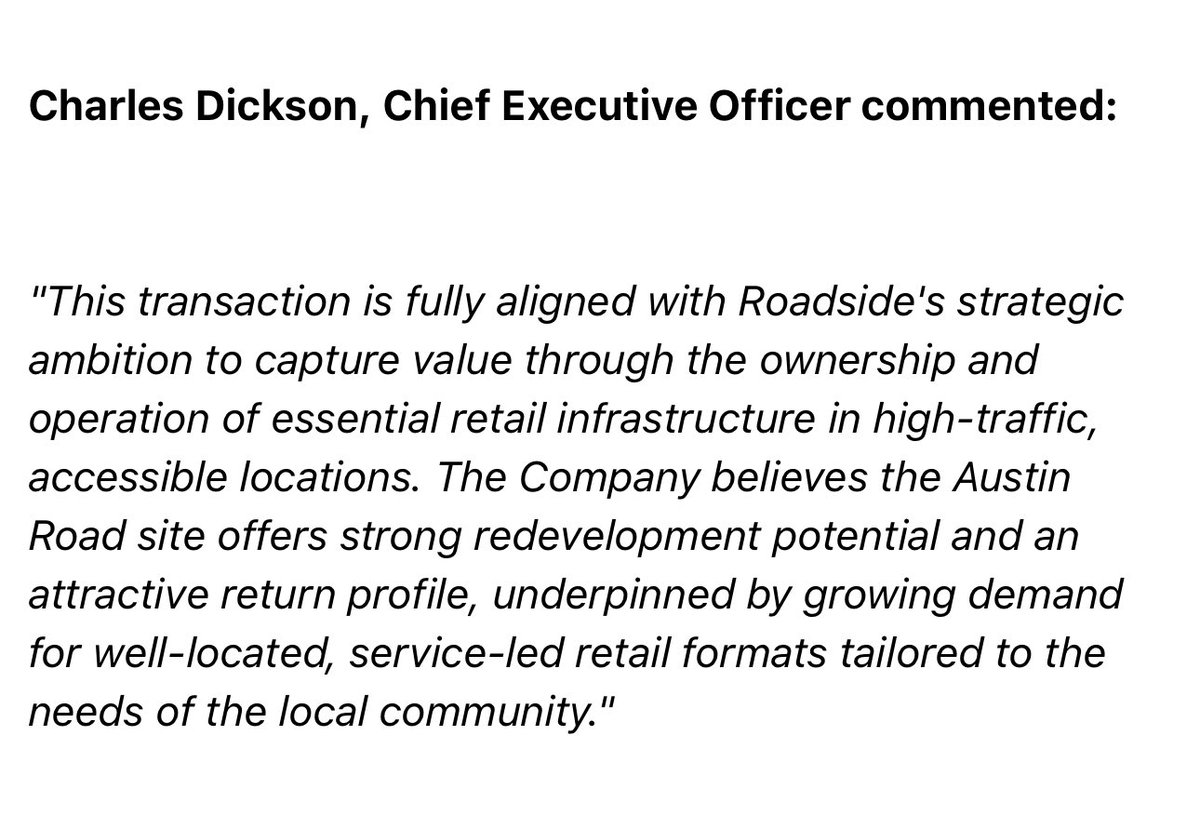 ROAD_RealEstate's tweet photo. Acquisition of Coventry site Petrol Filling Station and redefinition of Meadow Joint Venture

We are pleased to announce that #ROAD have acquired the former Sainsbury's Petrol Filling Station at the Coventry site from Roadside Retail Ltd.

https://t.co/c9bONMiziO https://t.co/XcuBDWROBo