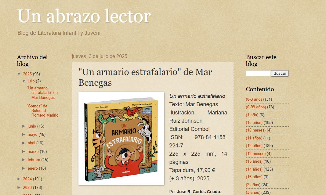 EditorialCasals (@editorialcasals) on Twitter photo 💥"A la gracia del texto de Mar Benegas, que tan bien conoce las mentes infantiles, se suman las buenas ilustraciones de Mariana Ruiz Johnson que nos trae una serie de personajes únicos y simpáticos"
Reseña de 📚UN ARMARIO ESTRAFALARIO, de <a href="/benegasmar/">Mar Benegas</a> y 🎨Mariana Ruiz Johnson, en 💥"A la gracia del texto de Mar Benegas, que tan bien conoce las mentes infantiles, se suman las buenas ilustraciones de Mariana Ruiz Johnson que nos trae una serie de personajes únicos y simpáticos"
Reseña de 📚UN ARMARIO ESTRAFALARIO, de <a href="/benegasmar/">Mar Benegas</a> y 🎨Mariana Ruiz Johnson, en