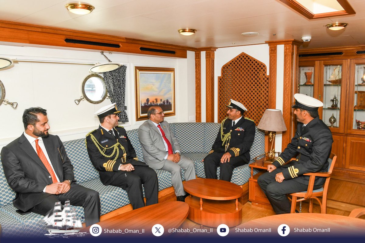 Shabab_Oman_II's tweet photo. His Excellency Ahmed bin Mohammed Al Arimi, Ambassador of# Oman to #Frence, and captain (Engineer) Khalid bin Suleiman Al Farsi, the Omani Military Attaché in France, welcomed #Shabab_Oman_II upon its arrival at the port of Le Havre.
#Glory_of_the_Sea_2025 https://t.co/apFJjoyojf