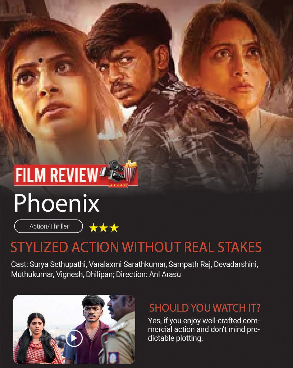 ChennaiTimesTOI's tweet photo. #PhoenixReview: #Phoenix rises from the ashes of predictable plotting with enough raw energy to make you forget you've seen this story before.
#SuryaSethupathi #AnlArasu
Read more: https://t.co/meHggZjtd8 https://t.co/UCiGsJvUvh