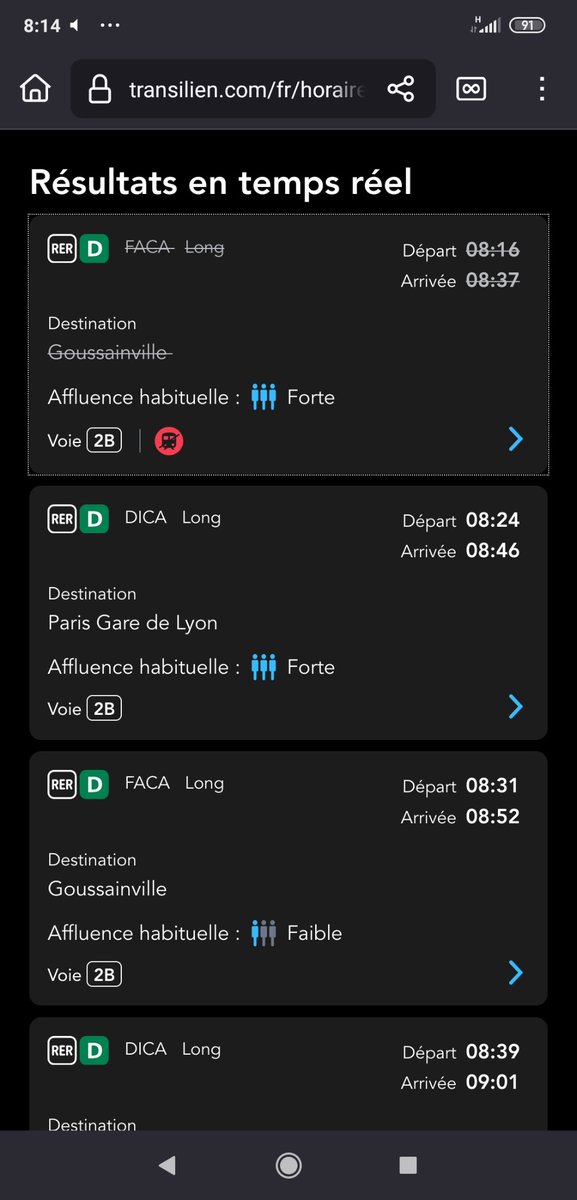 Bonjour <a href="/RERD_SNCF/">RER D</a> , pour quelle raison svp le FACA de 8h16 est supprimé (désormais il était annoncé plus tôt) ?