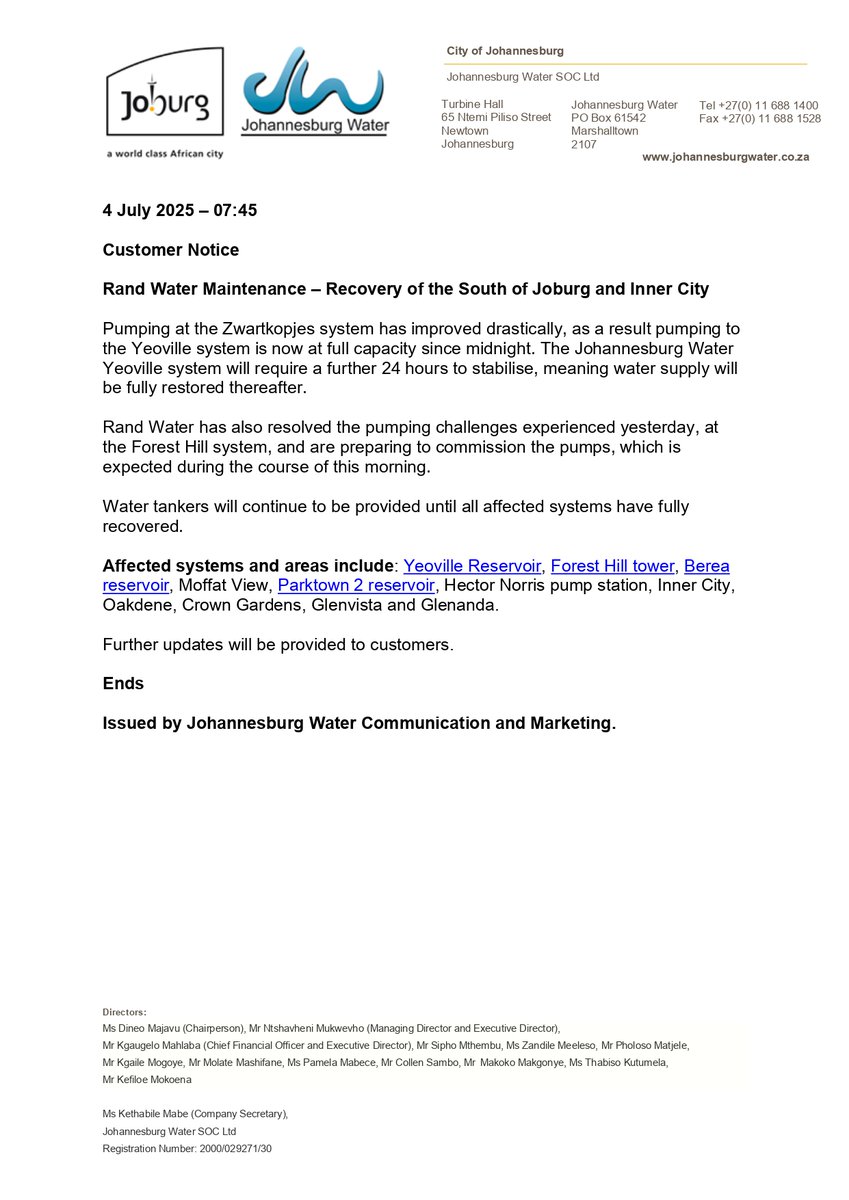Johannesburg Water tweet media