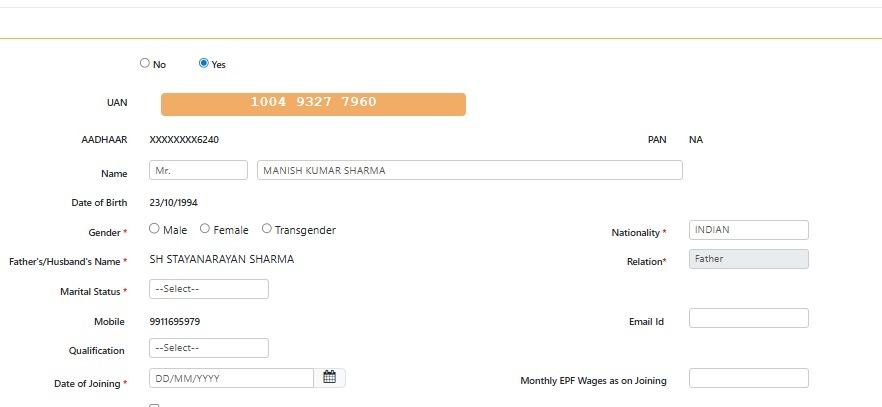 ManishFunstop's tweet image. 🚨 Wrong UAN-Linked to MY Aadhaar 

NEVER opened any @socialepfo (UAN) Account.

My Aadhaar is linked to a wrong UAN (100493277960) that does not belong to me, causing issues while my employer tries to generate my correct UAN.

Unlink my Aadhaar from incorrect UAN ASAP.