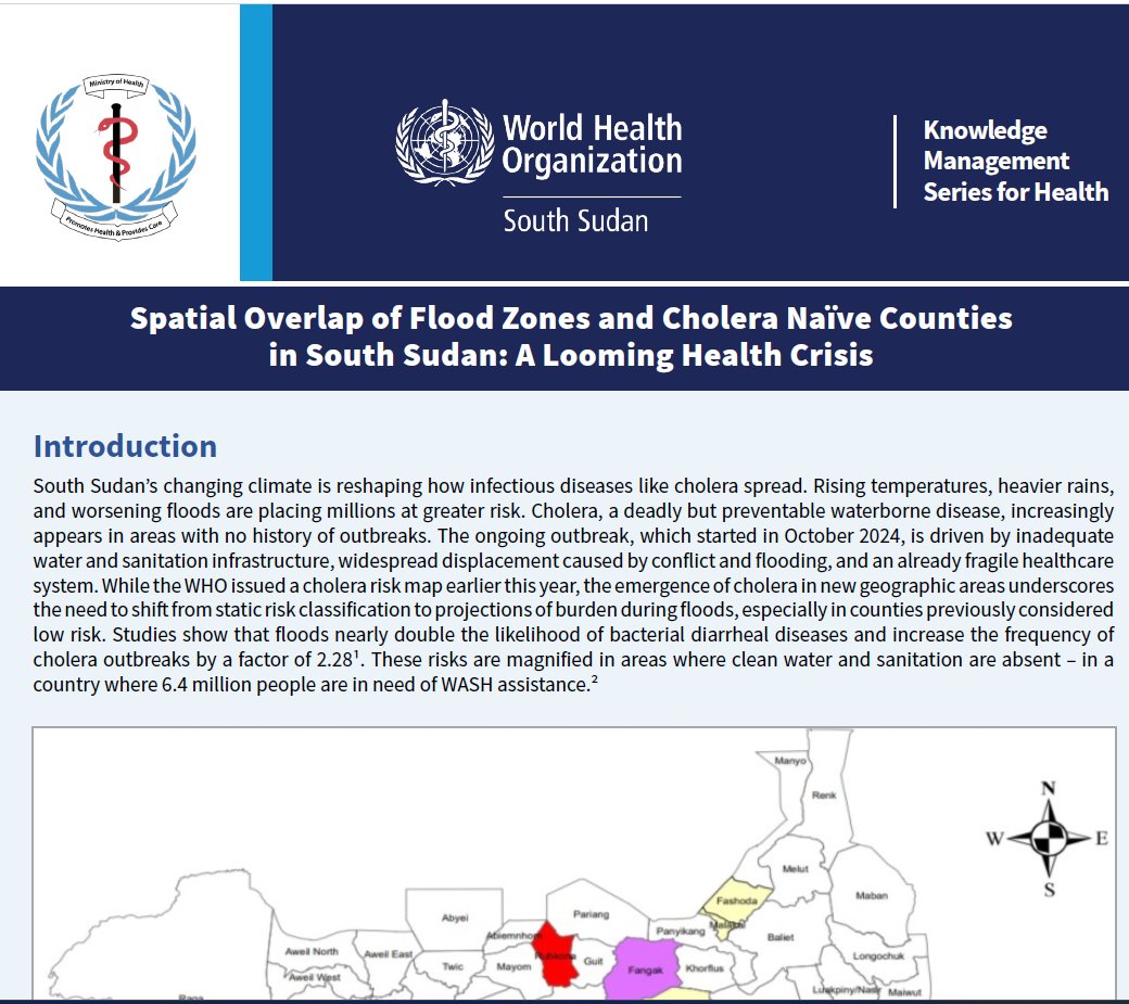 Changing climate is reshaping how infectious diseases like #cholera spread. Rising temperatures, heavier rains, and floods are placing millions at risk.

Read more to understand the drivers, projections &amp; response priorities for flooding &amp; cholera in 🇸🇸

➡️afro.who.int/sites/default/…