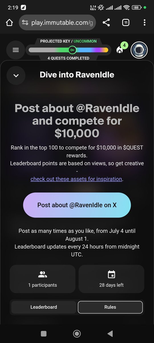 prayingfrog's tweet photo. Another Social grind you don't want to fade @RavenIdle
Rank in the top 100 to compete for $10,000 in Quest rewards๐ฅ
if you are grinding @EndlessCFDN @Triumph_Games add @RavenIdle too.
#RavenIdle #ghosti #END #triumph
#RAWI #Dustbia #Immutable https://t.co/8Jh2qLpAmf