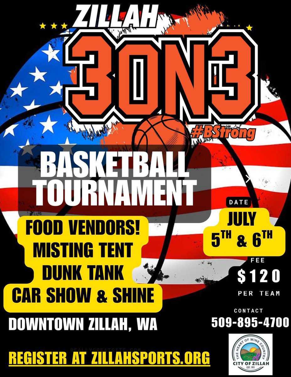 Zillah’s 3-on-3 tournament doubles the action with two days of hoops, food, and family fun!

cityofzillah.us/news_detail_T1…

#hoops #3-on-3basketball #ZillahWA