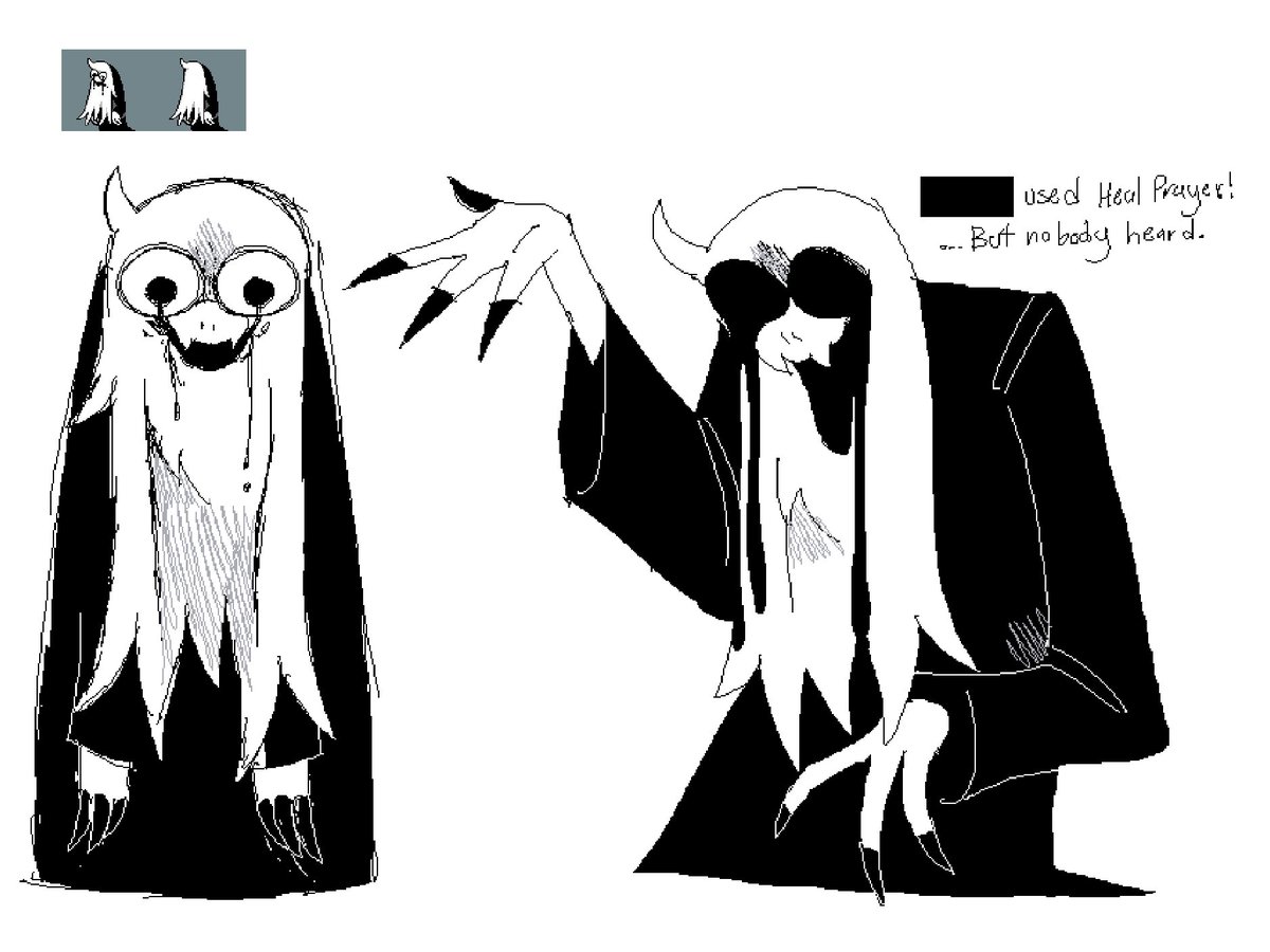 Design process for the REDACTED boss concept. Originally it was just going to be some kind of humanization of censored text (which is a cool idea I'll have to save for later) until eventually REDACTED got involved and I got the idea of making it a sort of dark future Ralsei