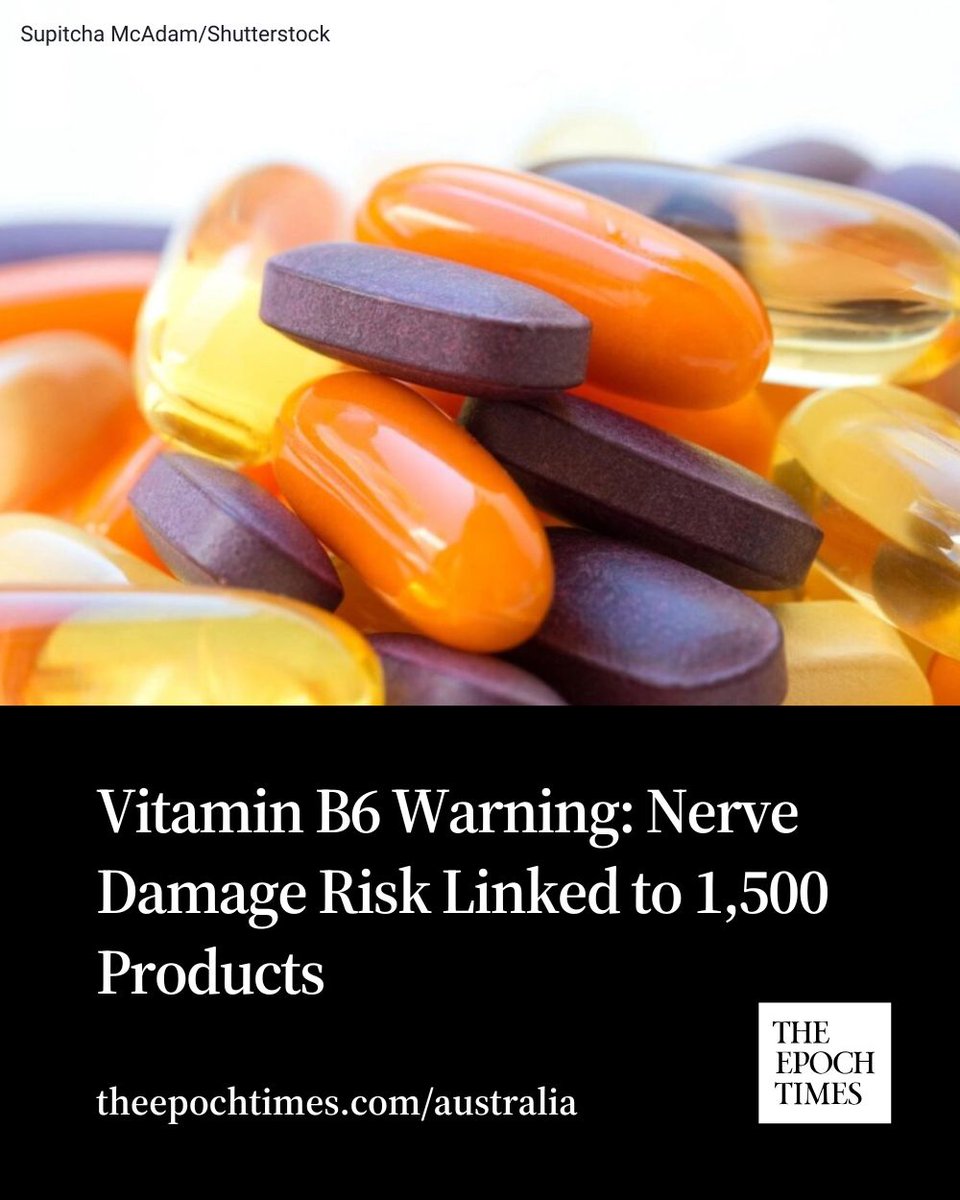AuEpochTimes's tweet image. A pharmacy group has warned of the dangers of taking too much synthetic vitamin B6, a substance contained 
in more than 1,500 products on Australian shelves.

🔴 Read the Full Story 👉 go.epochtimes.au/VPvqXQ

VitaminB6 #Australia #HealthWarning #NeuropathyRisk #TGA