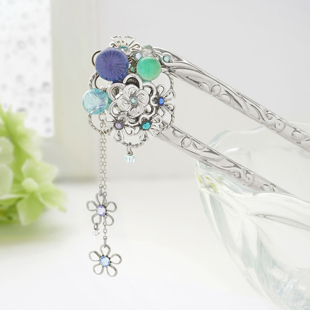 清水坂ガラス館 【雨の花笠】 Uタイプかんざし 超格安一点 独特の上品 【雨の花笠】 ヘア Uタイプかんざし 清水