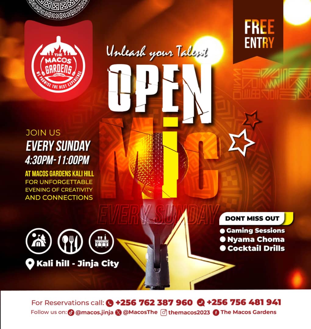 TheMacosGrills's tweet image. 🎶 UNLEASH YOUR INNER STAR at Macos Gardens! 🌟
🔥 Every Sunday | 4 PM – Late
📍 Kali Hill, Buwenda | Panoramic Jinja views 🌆
🍽️ Savor gourmet bites from our kitchen
🍹 Sip crafted cocktails at our buzzing bar
🎤 Belt out hits on our stage