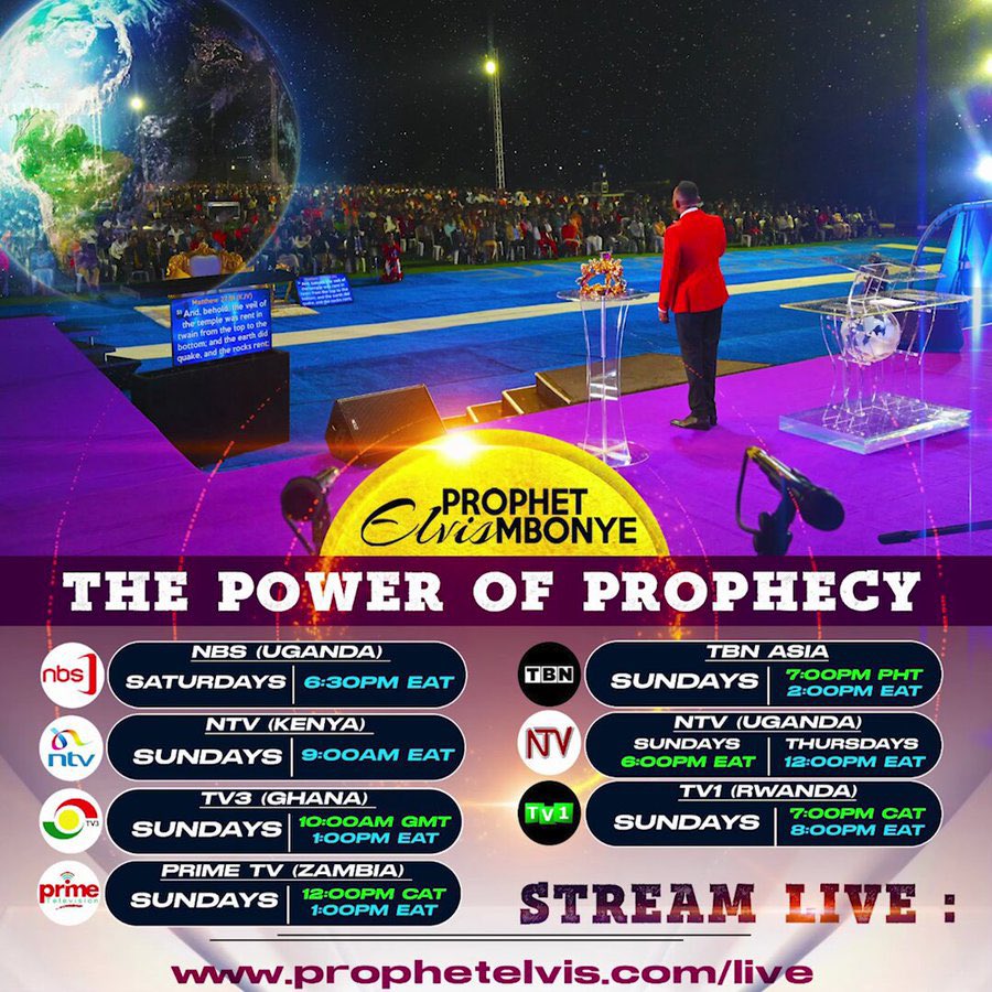 Experience the supernatural transcendental life as you watch the power of prophecy broadcasts with #ProphetElvisMbonye this weekend.