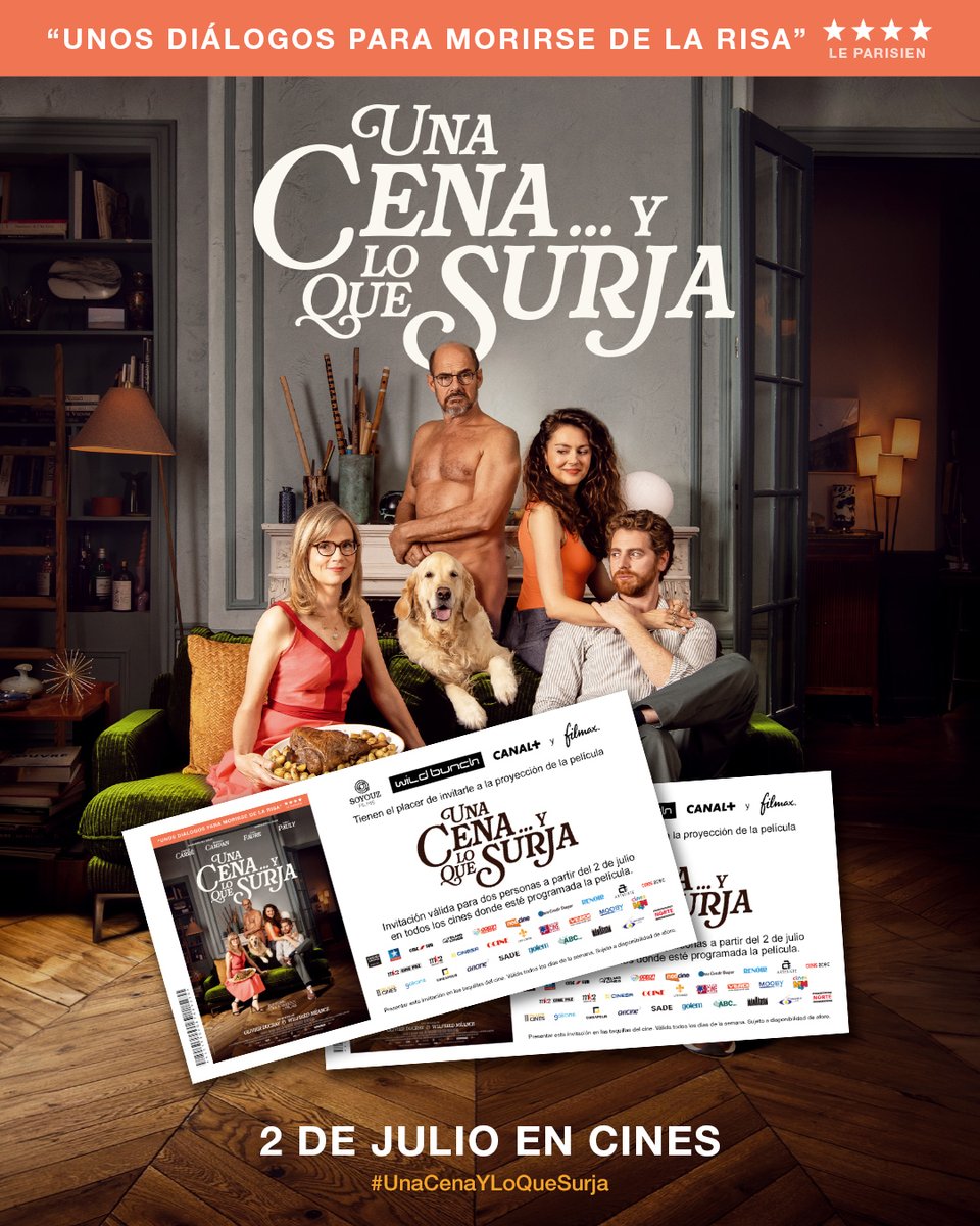 #Concurso 🏡 ¡Tenemos 3⃣ entradas dobles para disfrutar de #UnaCenaYLoQueSurja en el cine! 

La comedia francesa ya está en cines y te contamos cómo puedes verla en tres sencillos pasos. ⏬