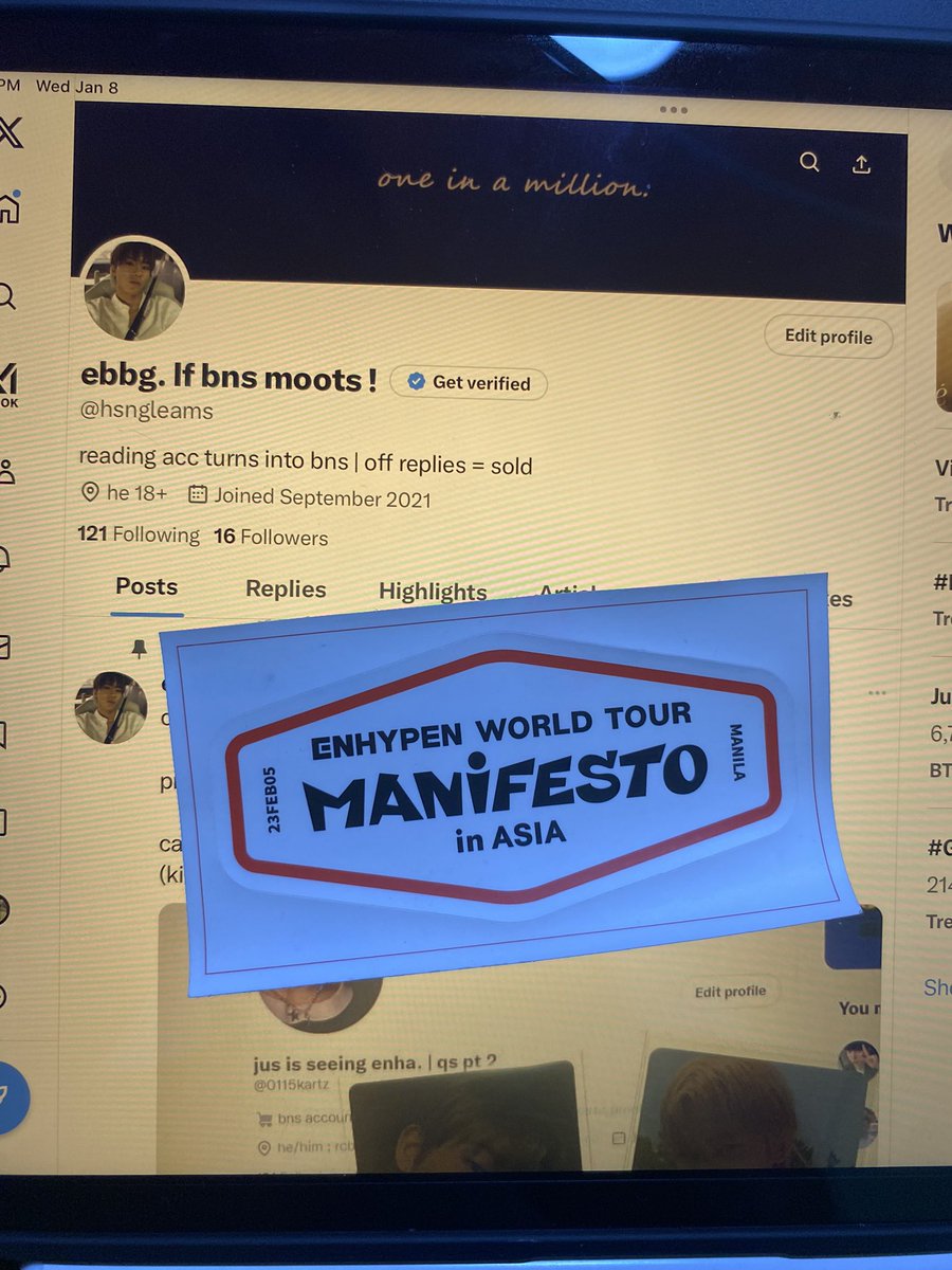 hsngleams's tweet photo. wts lfb ph 

official manifesto wt sticker d3 - ₱340 (₱320 payo)

— onhand, x sensi
— flexi dop with dp 

dm me to claim! 

enhypen world tour sticker manifesto in asia manila d3 day3 https://t.co/6MCqGP5kB5