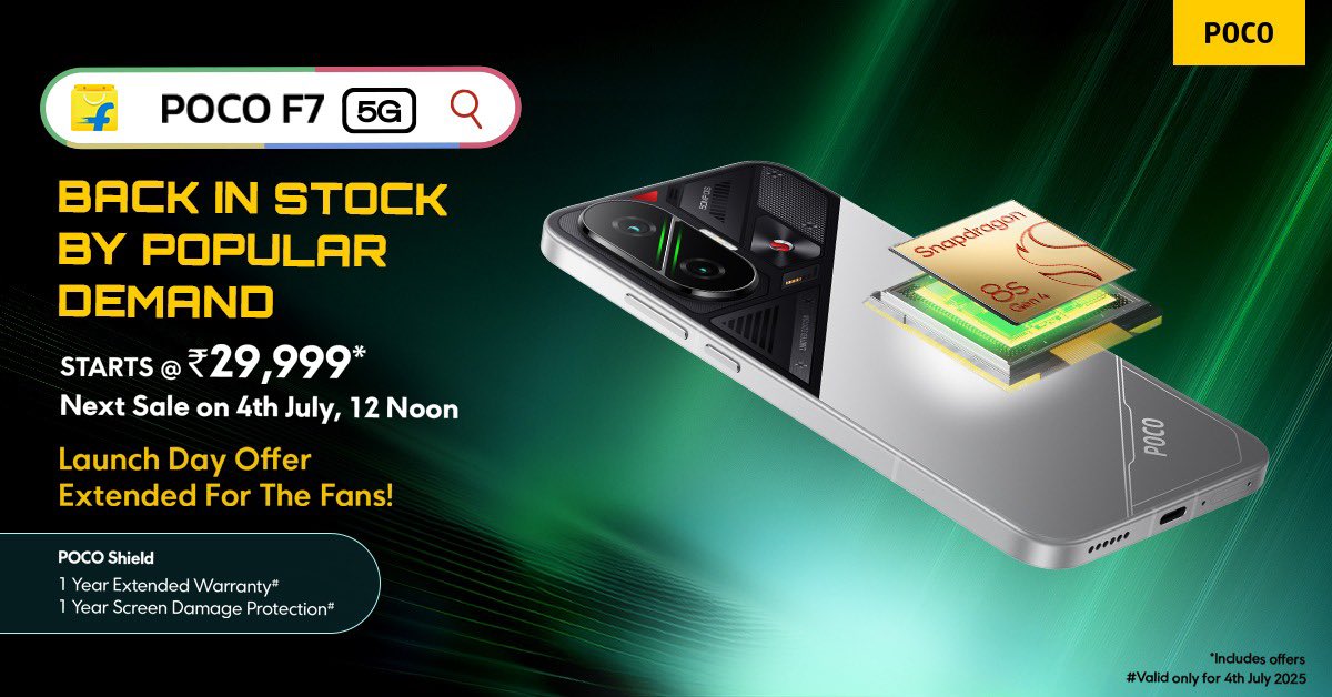 2nd chance 🤝 #POCOF7 
for
1 Year Additional Warranty 👌
1 Year Screen damage protection 👌
Buy Here 👇
fktr.in/4Y8T4eZ