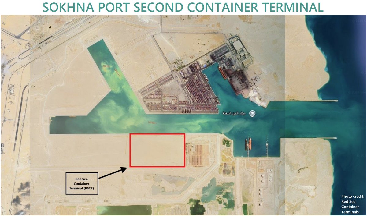 Alphaliner's tweet image. 📰 Second Sokhna terminal to commence operations by year-end in Egypt!
⚓ Red Sea Container Terminals (RSCT), a major new automated container facility at Sokhna Port, will commence operations by the end of 2025, significantly boosting Egypt’s Red Sea logistics capabilities.
📝…