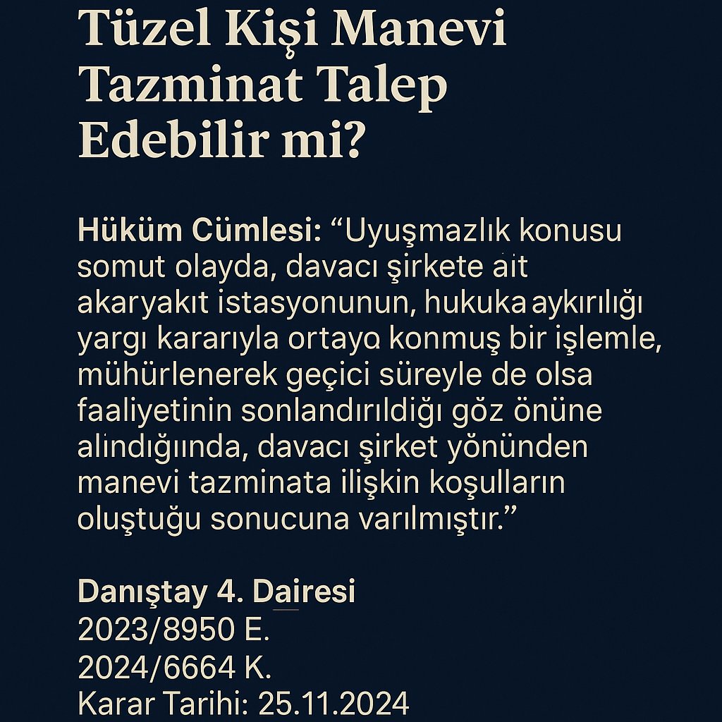 Tüzel kişiler manevi tazminat talep edebilir mi?

Danıştay: Ticari itibarı zedelenen şirketin de manevi zararı vardır ve bu tazmin edilebilir.

📌 4. Daire
2023/8950 E., 2024/6664 K.
#manevitazminat #danıştay #ticarethukuku

kararturk.com/10269224/