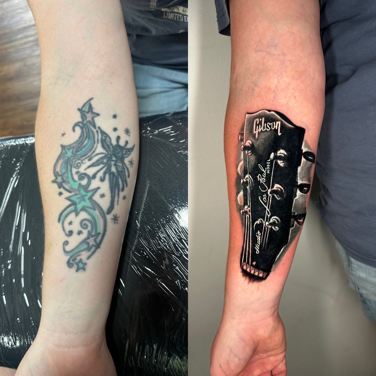 Ich habe diese Woche ein Coverup tätowiert.
Thema sollte etwas mit Musik zu tun haben.