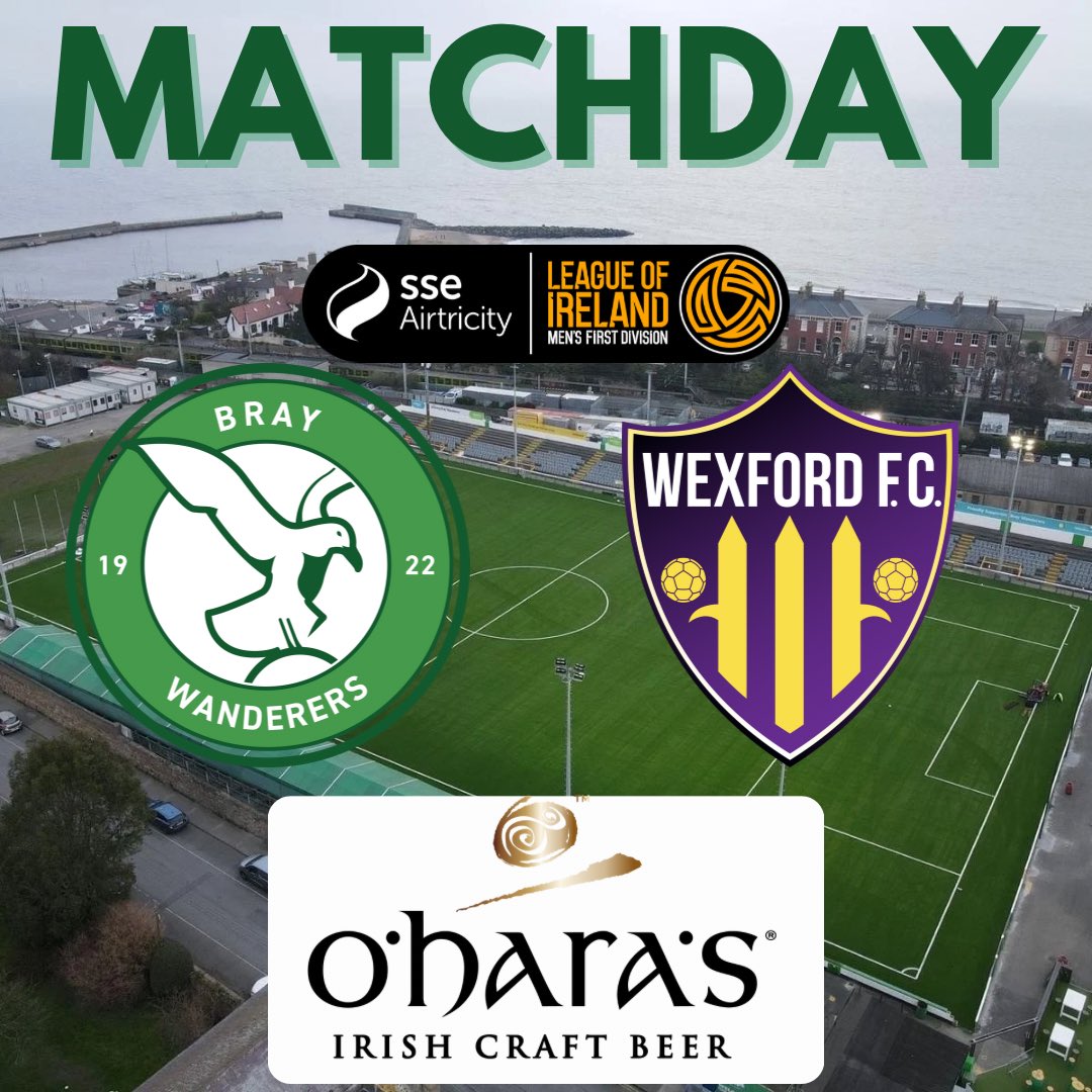 𝐌𝐀𝐓𝐂𝐇𝐃𝐀𝐘!

We continue the 2025 SSE Airtricity Men’s First Division season at the Carlisle Grounds against <a href="/WexfordFC/">Wexford FC</a> 
this evening.

The match is proudly sponsored by <a href="/OHarasBeers/">O'Hara's Irish Craft Beer</a> 

Tickets 🎫 shorturl.at/gw6V0

#Seagulls 🟢⚪️