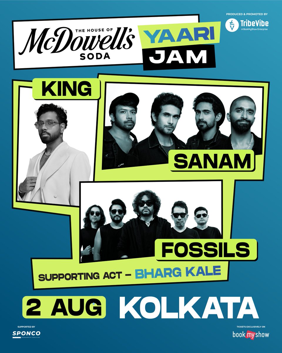 TribeVibeLive's tweet photo. Kolkata, ready for the biggest Friendship Day party yet? @fossils.music, @ifeelking, @sanamband &amp; supported by @bhargkale, are bringing the ultimate yaari jam to town. This 2nd August, it’s all about your yaars, your favorite songs and a night where the music, memories &amp; masti. https://t.co/Vidd4j7KUR