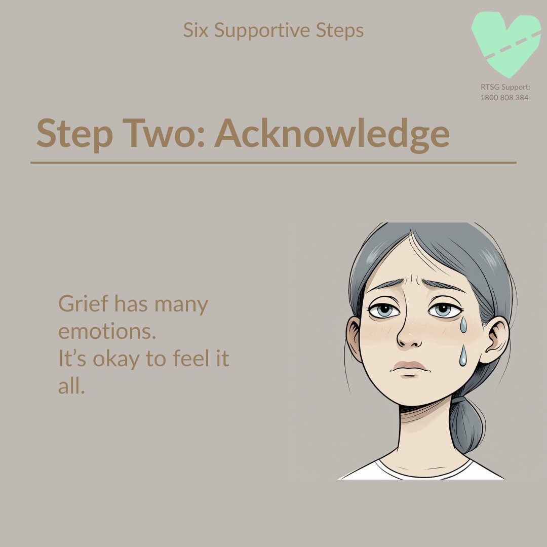 rtsgnsw's tweet image. Step 2 of 6 Supportive Steps for families grieving after a criminal road crash: Acknowledge. It’s okay to feel it all. Grief is complex. Acknowledge emotions without judgement. Free 24/7 specialist support. 1800808384 | roadtraumasupportnsw.org