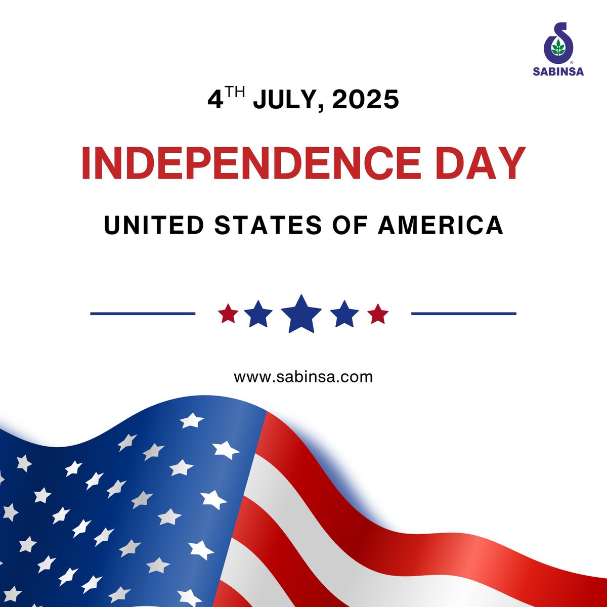 On this day of national pride, we honor the freedom, unity, and innovation that shape America. Sabinsa remains committed to contributing to the nation's wellness through science, sustainability, and purpose.

Wishing everyone a safe and meaningful 4th of July.

#FourthOfJuly