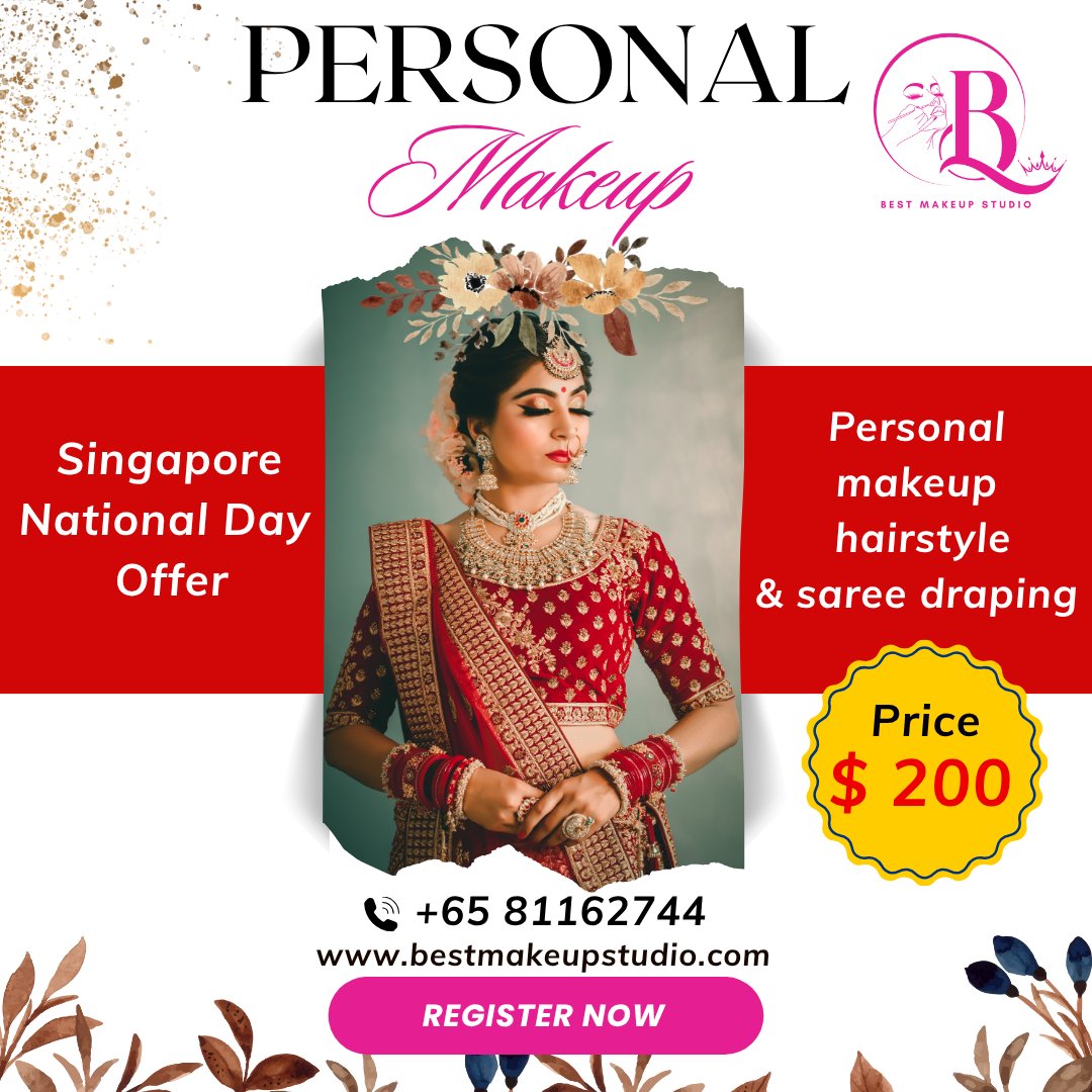 bestmakeup808's tweet image. Singapore National Day Offer !!
Personal Makeup, Hairstyle &amp;amp; Saree Draping only $200
#bestmakeupstudiosingapore #MakeupOffer #Hairdo #BeautyDeals #MakeupLovers #singaporebeauty #GlamOnABudget #BeautyPromo #SpecialOffer #booknow #mua #singaporemua #bridalmakeup #hairdo