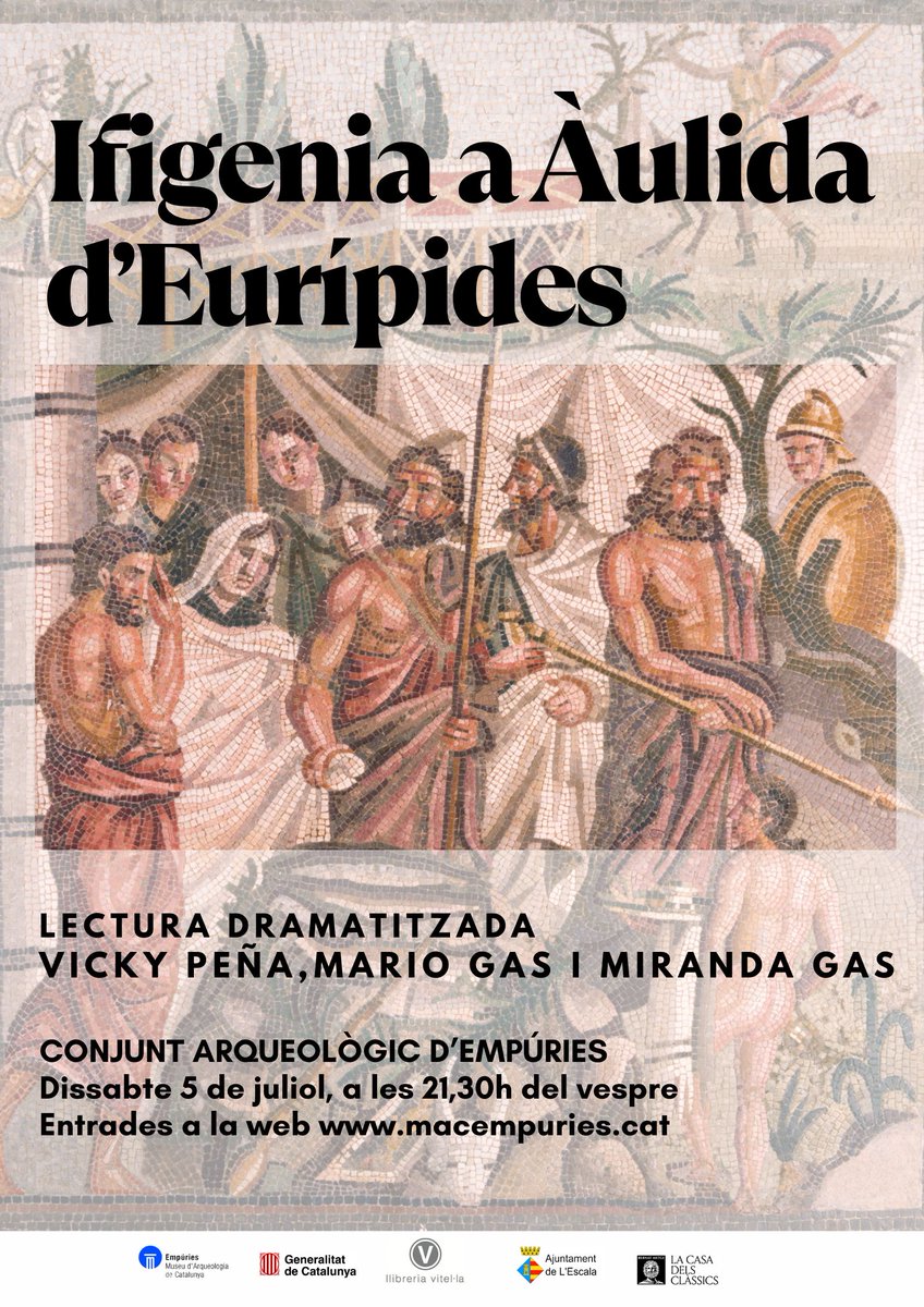 Demà 5/7, a 2/4 de 10 de la nit, sota les estrelles de la muralla d'Empúries: "Ifigenia a Àulida", d'Eurípides, amb Vicky Peña, Mario Gas i Miranda Gas. 

Encara sou a temps de comprar entrades a:
macempuries.cat/ca/Agenda/Reci…

No us ho perdeu!!! 🎭📚🌊