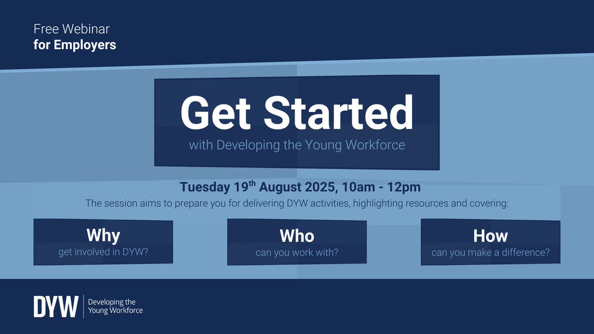 Would you like to discover how you can connect with your future workforce through DYW?

Come to our Get Started with DYW session on 19th August to learn more.

Book now: ow.ly/Jm4h50VP73K

#DYWScot #ConnectingEmployers